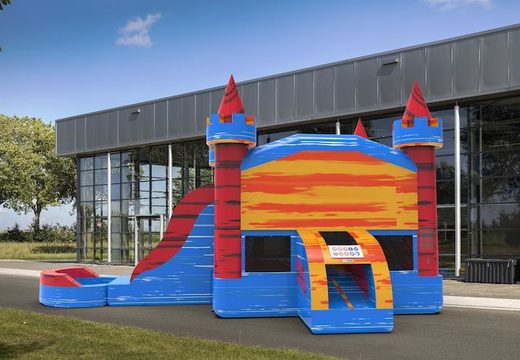 Order a leftside climb & slide combo 13ft inflatable bounce house in theme marble in colors blue-red and orange. Buy inflatable manufactured bounce houses online at JB Inflatables America
