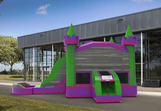 Order a leftside climb & slide combo 13ft inflatable bouncy castle in theme marble in colors purple-gray and green. Order inflatable bouncy castles online at JB Inflatables America