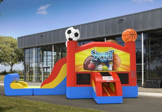 Order an inflatable leftside climb & slide combo 13ft bounce house in sports theme. Buy inflatable bouncers online at JB Inflatables America, professional in inflatables making