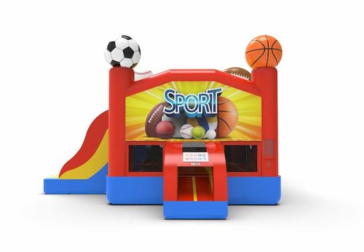 Buy an inflatable leftside climb & slide combo 13ft bounce house in the sports theme for both young and old. Order inflatable bounce houses online for sale at JB Inflatables America