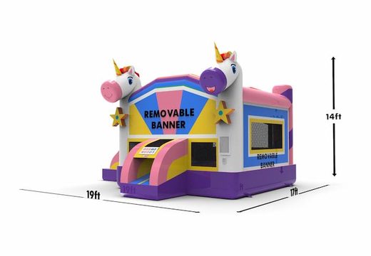 Order an inflatable leftside climb & slide combo 13ft bouncy castle in a unicorn theme for both young and old. Inflatable bouncy castles online for sale at JB Inflatables America