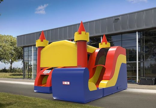 Order unique inflatable rightside slide dropslide combo 13ft jumper basic inflatable bounce house in colors blue-red&yellow for both young and old. Buy inflatable commercial bouncers online at JB Inflatables America