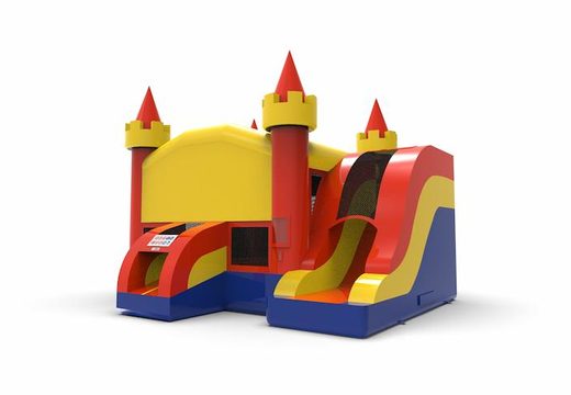 Order a rightside slide dropslide combo basic 13ft inflatable manufactured bounce house in colors blue-red&yellow for both young and old. Buy inflatable bounce houses online at JB Inflatables America
