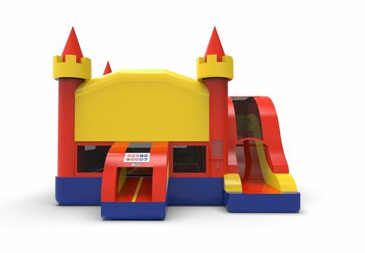 Buy a rightside slide dropslide combo 13ft basic inflatable bouncy castle in colors blue-red&yellow for both young and old. Order inflatable bouncy castles online at JB Inflatables America