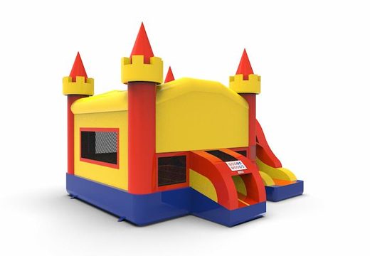 Buy inflatable rightside slide dropslide combo 13ft jumper basic bounce house in colors blue-red&yellow for both young and old. Order inflatable commercial bounce houses online at JB Inflatables America