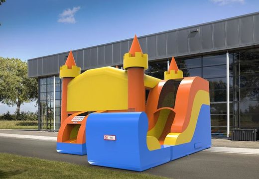 Order unique inflatable rightside slide dropslide combo 13ft jumper basic inflatable bouncy castle in colors blue-yellow&orange for both young and old. Buy inflatable bouncy castles online for sale at JB Inflatables America
