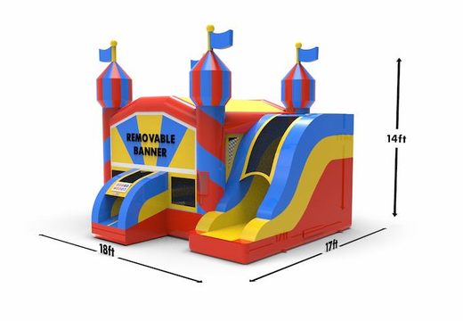 Buy a rightside slide dropslide combo 13ft inflatable bounce house in a carnival game theme for both young and old. Order inflatable bounce houses online at JB Inflatables America
