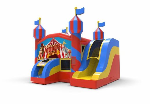 Buy an inflatable rightside slide dropslide combo 13ft carnival game themed bouncy castle for both young and old. Order inflatable bouncy castles online at JB Inflatables America