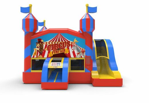 Order unique inflatable rightside slide dropslide combo 13ft  bounce house in carnival game theme for both young and old. Buy inflatable bounce houses online at JB Inflatables America