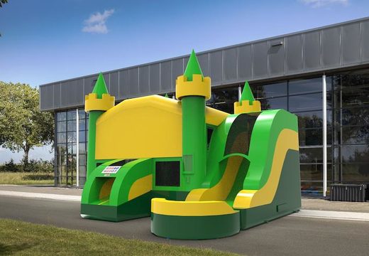 Order unique rightside slide dropslide combo 13ft jumper basic inflatable bounce house in colors green&yellow for both young and old. Buy inflatable bouncers online at JB Inflatables America, professional in inflatables making