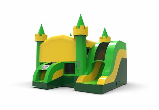 Inflatable unique rightside slide dropslide combo 13ft basic bounce house in colors green and yellow for both young and old. Order inflatable bounce houses online at JB Inflatables America