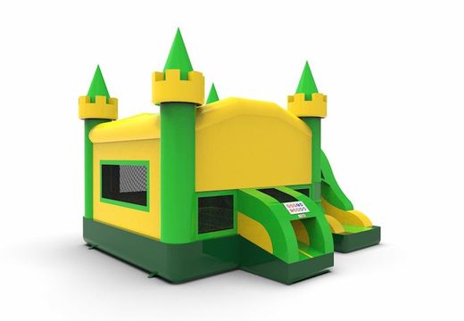 Order a rightside slide dropslide combo basic 13ft inflatable bounce house in colors green and yellow for both young and old. Buy inflatable manufactured bounce houses online at JB Inflatables America