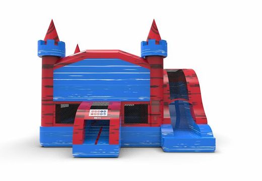 Buy an inflatable rightside slide dropslide combo 13ft inflatable bounce house in theme marble in colors red and blue for both young and old. Order inflatable commercial bounce houses online at JB Inflatables America