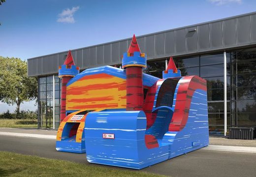 Buy rightside slide dropslide combo 13ft inflatable bounce house in theme marble in colors blue-red&orange for both young and old. Order inflatable commercial bounce houses online at JB Inflatables America