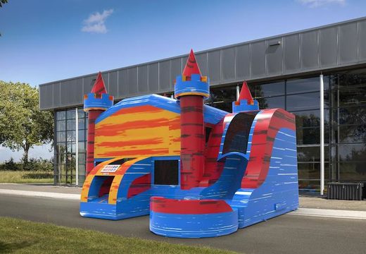 Order a rightside slide dropslide combo 13ft inflatable bounce house in theme marble in colors blue-red and orange. Buy inflatable manufactured bounce houses online at JB Inflatables America