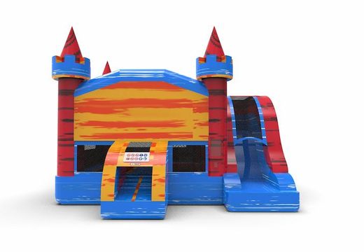 Buy a rightside slide dropslide combo 13ft inflatable bounce house in theme marble in colors blue-red and orange for both young and old. Order inflatable manufactured bounce houses online at JB Inflatables America