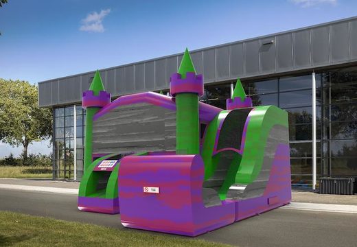 Order a rightside slide dropslide combo 13ft inflatable bouncy castle in theme marble in colors purple-gray and green. Order inflatable bouncy castles online at JB Inflatables America