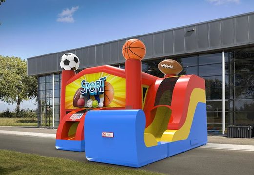 Order an inflatable rightside slide dropslide combo 13ft bounce house in sports theme. Buy inflatable bouncers online at JB Inflatables America, professional in inflatables making