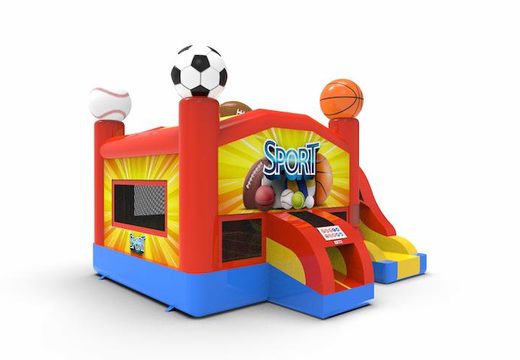 Buy an inflatable rightside slide dropslide combo 13ft bounce house in the sports theme for both young and old. Order inflatable bounce houses online for sale at JB Inflatables America