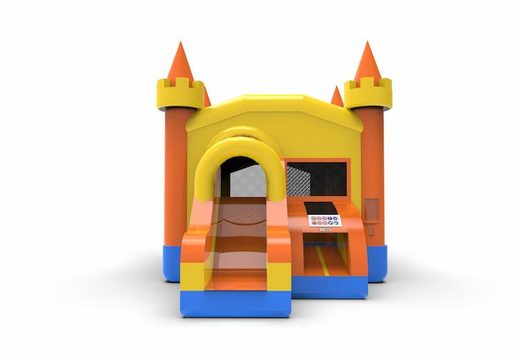 Order a frontslide combo basic 13ft inflatable bounce house in colors blue-orange&yellow for both young and old. Buy inflatable bouncy castles online at JB Inflatables America, professional in inflatables making