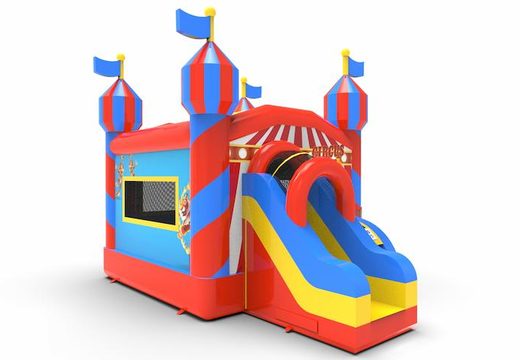 Order unique inflatable frontslide combo 13ft  bounce house in carnival game theme for both young and old. Buy inflatable bounce houses online at JB Inflatables America
