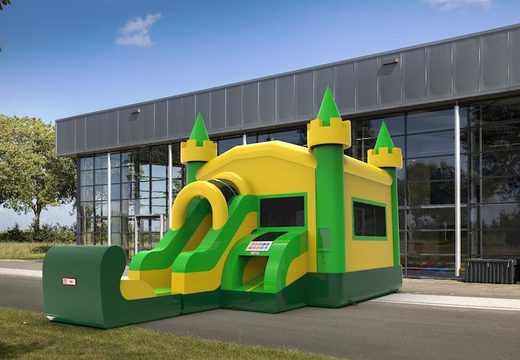 Order unique inflatable frontslide combo 13ft jumper basic bounce house in colors green&yellow for both young and old. Buy inflatable bouncers online at JB Inflatables America, professional in inflatables making