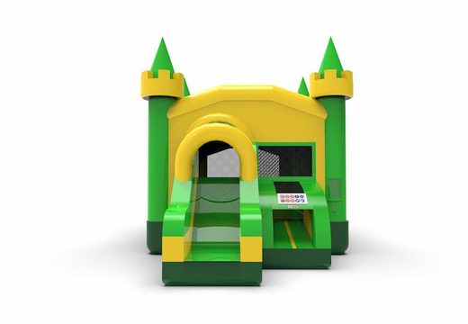 Order a frontslide combo basic 13ft inflatable bounce house in colors green&yellow for both young and old. Buy inflatable manufactured bounce houses online at JB Inflatables America