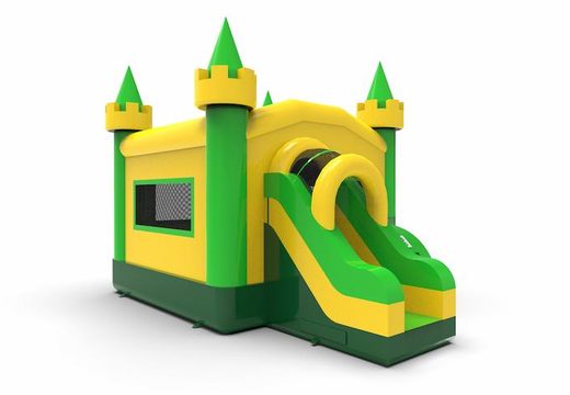 Buy inflatable frontslide combo 13ft jumper basic bounce house in colors green&yellow for both young and old. Order inflatable bounce houses online for sale at JB Inflatables America