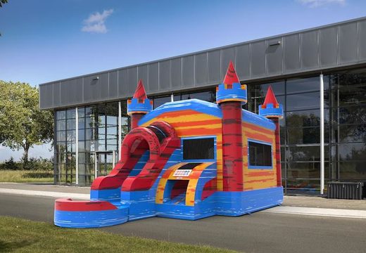 Buy frontslide combo 13ft inflatable bounce house in theme marble in colors blue-red&orange for both young and old. Order inflatable commercial bounce houses online at JB Inflatables America