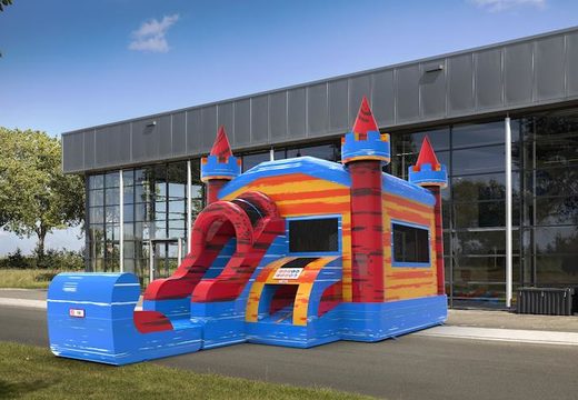 Order a frontslide combo 13ft inflatable bounce house in theme marble in colors blue-red&orange. Buy inflatable manufactured bounce houses online at JB Inflatables America