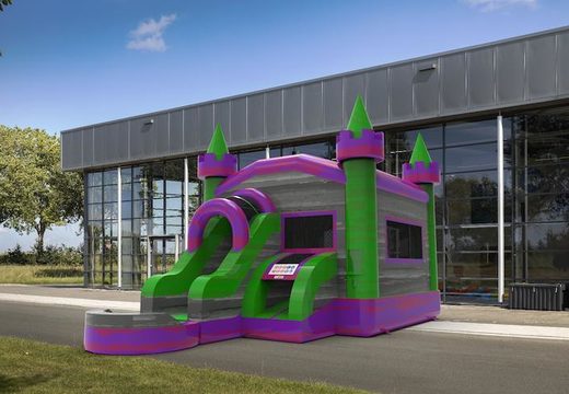 Order a frontslide combo 13ft inflatable bouncy castle in theme marble in colors purple-gray&green. Order inflatable bouncy castles online at JB Inflatables America