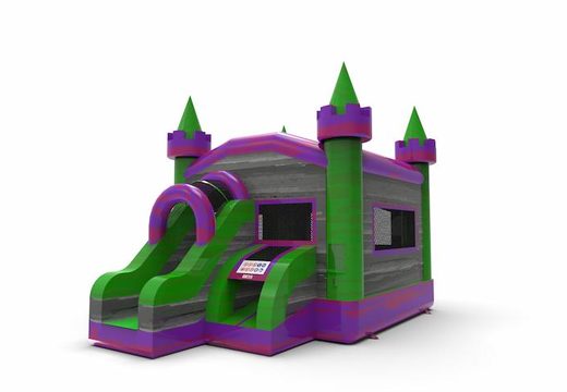 Inflatable unique frontslide combo 13ft bounce house in theme marble in colors purple-gray&green for both young and old. Order inflatable bounce houses online at JB Inflatables America
