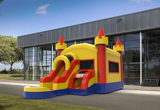 Order unique inflatable frontslide combo 13ft jumper basic inflatable bounce house in colors red-blue-yellow for both young and old. Buy inflatable commercial bouncers online at JB Inflatables America