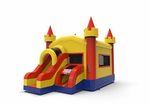 Order a frontslide combo basic 13ft inflatable manufactured bounce house in colors red-blue-yellow for both young and old. Buy inflatable bounce houses online at JB Inflatables America