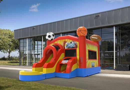 Order an inflatable frontslide combo 13ft bounce house in sports theme.  Buy inflatable bouncers online at JB Inflatables America, professional in inflatables making