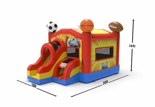Order an inflatable frontslide combo 13ft bounce house in theme sports for both young and old. Buy inflatable wholesale bounce houses online at JB Inflatables America