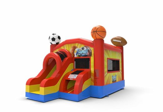Buy an inflatable frontslide combo 13ft bounce house in the sports theme for both young and old. Order inflatable bounce houses online for sale at JB Inflatables America