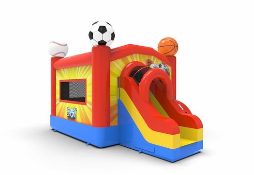 Buy an inflatable commercial frontslide combo 13ft bounce house in the theme sports for both young and old. Order inflatable bounce houses online at JB Inflatables America