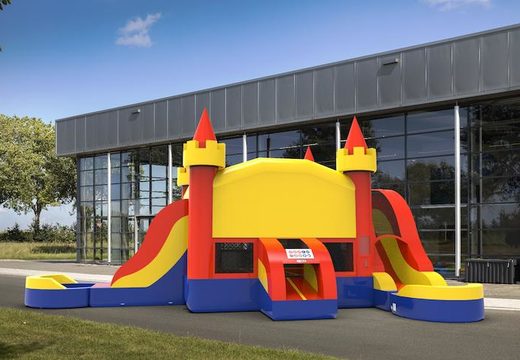 Buy inflatable unique slide park combo 13ft bouncy castle with two slides in colors A for both young and old. Order inflatable bouncy castles online for sale at JB Inflatables America