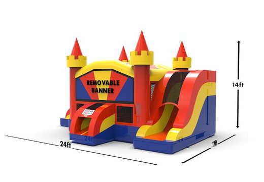 Unique slide park combo 13ft bounce house with two slides in colors A. Order a theme for both young and old. Buy inflatable wholesales online at JB Inflatables America