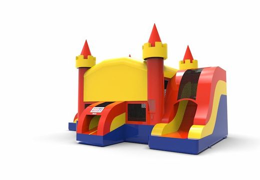 Buy a slide park combo 13ft bouncy castle with two slides in colors blue-red&yellow for both young and old. Order inflatable bouncy castles online at JB Inflatables America