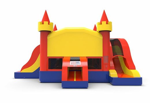 vOrder a slide park combo 13ft manufactured bounce house with two slides in colors blue-red&yellow for both young and old. Buy inflatable bounce houses online at JB Inflatables America