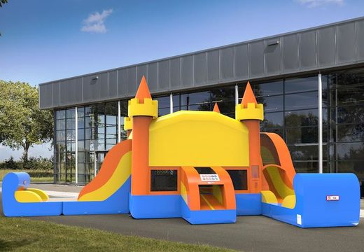 Buy inflatable unique slide park combo 13ft bounce house with two slides in colors C for both young and old. Order inflatable wholesale moonwalks online at JB Inflatables America