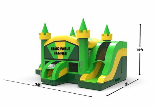 Buy a slide park combo 13ft bounce house with two slides in colors green and yellow for both young and old. Order inflatable bouncers online at JB Inflatables America