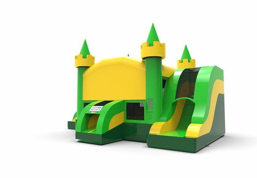 Buy inflatable slide park combo 13ft bounce house with two slides in colors green&yellow for both young and old. Order inflatable bounce houses online for sale at JB Inflatables America