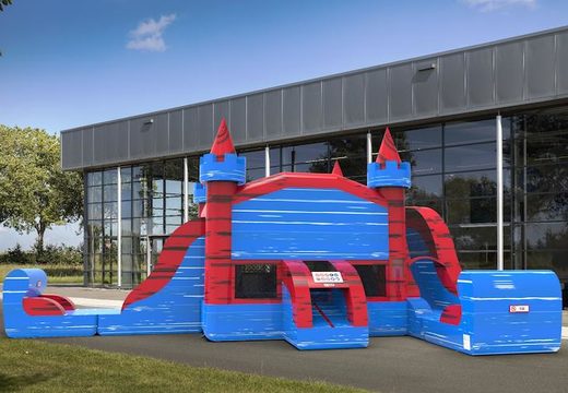 Buy slide park combo 13ft bounce house with two slides in theme marble in colors blue&red for both young and old. Order inflatable wholesale bounce houses online at JB Inflatables America