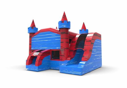 Buy an inflatable slide park combo 13ft bounce house with two slides in theme marble in colors red and blue for both young and old. Order inflatable commercial bounce houses online at JB Inflatables America