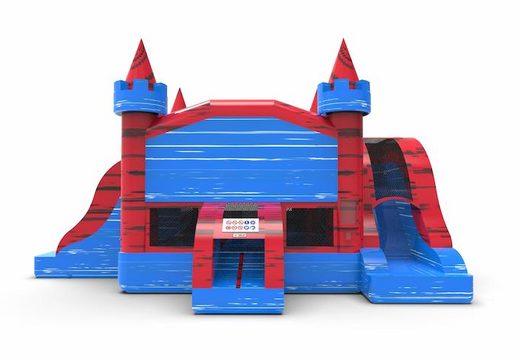 Order a slide park combo 13ft bouncer with two slides in theme marble in colors blue&red. Buy inflatable bouncers online at JB Inflatables America, professional in inflatables making.