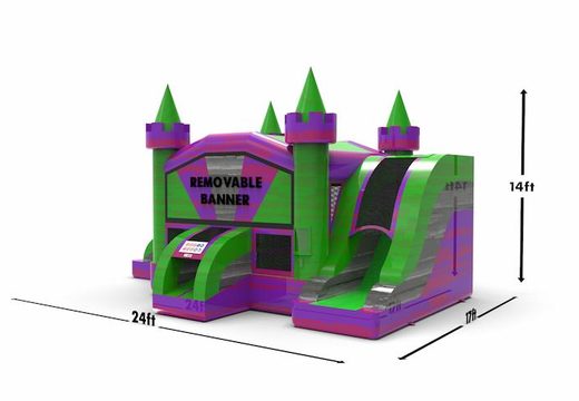 Buy a slide park combo 13ft bounce house with two slides in theme marble in colors purple-green and gray for both young and old. Order inflatable moonwalks online from JB Inflatables America, professional in inflatables making