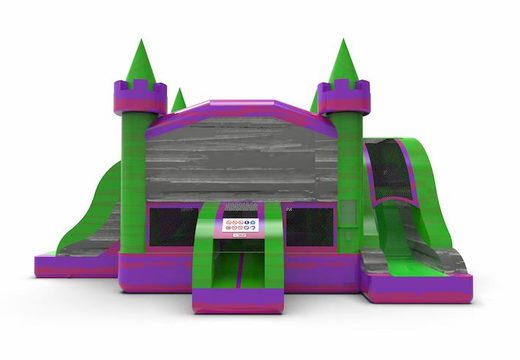 Inflatable unique slide park combo 13ft bounce house with two slides in theme marble in colors purple-green&gray for both young and old. Order inflatable bounce houses online at JB Inflatables America
